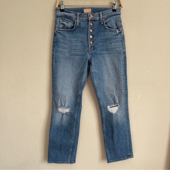 Mother Denim The Pixie Tomcat Crop Not Cut & Pasted Jeans Distressed Button Fly - Picture 2 of 8